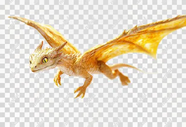 a small yellow dragon flying, looking at the camera, white background, comic design,