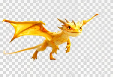 a small yellow dragon flying, looking at the camera, white background, comic design,