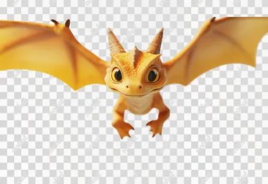 a small yellow dragon flying, looking at the camera, white background, comic design,