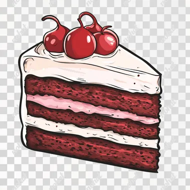 Red velvet cake, thick outline, colored vector illustration clipart, black line art, pixart style, clean line, smooth line, white background