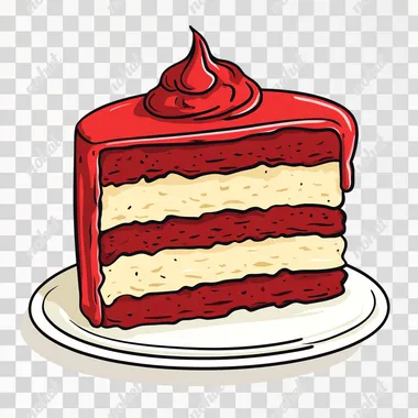 Red velvet cake, thick outline, colored vector illustration clipart, black line art, pixart style, clean line, smooth line, white background