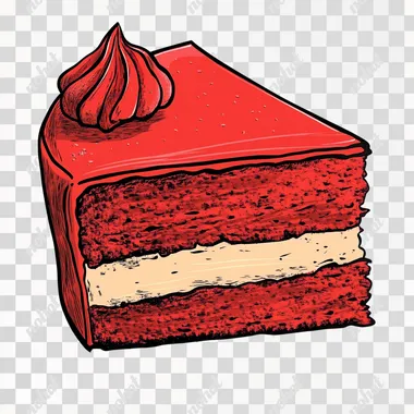 Red velvet cake, thick outline, colored vector illustration clipart, black line art, pixart style, clean line, smooth line, white background