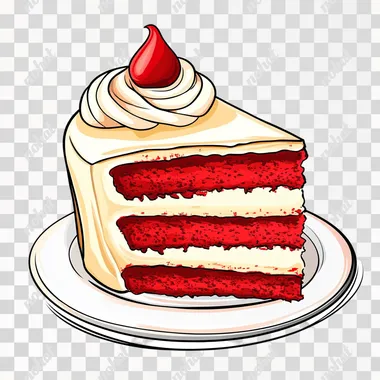 Red velvet cake, thick outline, colored vector illustration clipart, black line art, pixart style, clean line, smooth line, white background