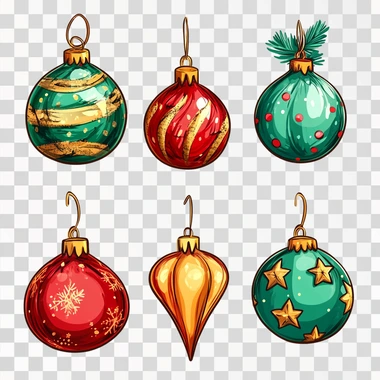 Christmas decorations, cartoon style. White background