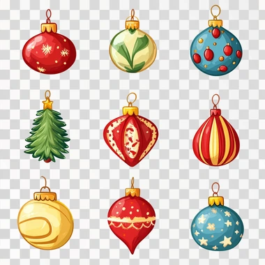 Christmas decorations, cartoon style. White background