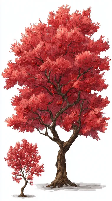 Cherry tree, cute cherry shape, hand drawn elements, high detail