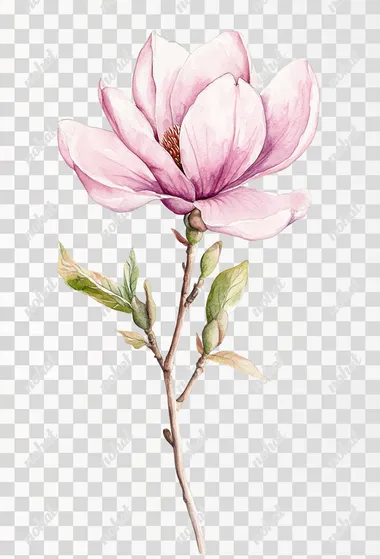 Watercolor pink magnolia flower on a white background, clipart.