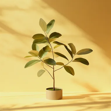 a realistic plant growing, realistic and soft, 3 point lighting, professional lighting, full yellow backdrop