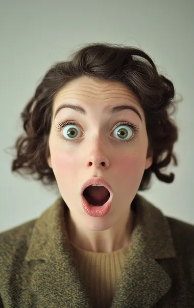 A photo of a woman with a shocked expression.