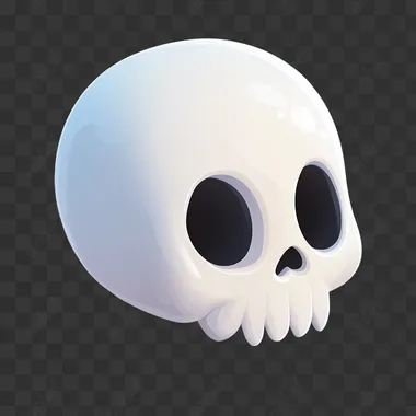 An icon of a whole cute white skull for an app, with a transparent background, a simple design, in a game style, suitable for UI/UX, created using vector graphics, with a cute and minimalistic aesthetic, featuring 3D rendering, an isometric view, and high resolution and detail for high-quality output.