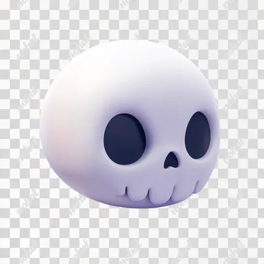 An icon of a whole cute white skull for an app, with a transparent background, a simple design, in a game style, suitable for UI/UX, created using vector graphics, with a cute and minimalistic aesthetic, featuring 3D rendering, an isometric view, and high resolution and detail for high-quality output.