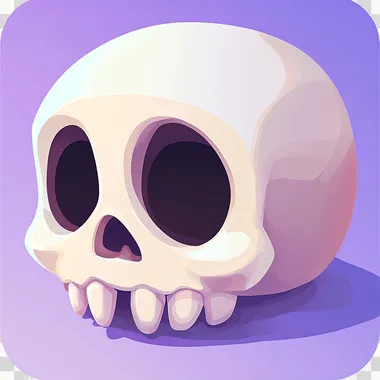 An icon of a whole cute white skull for an app, with a transparent background, a simple design, in a game style, suitable for UI/UX, created using vector graphics, with a cute and minimalistic aesthetic, featuring 3D rendering, an isometric view, and high resolution and detail for high-quality output.