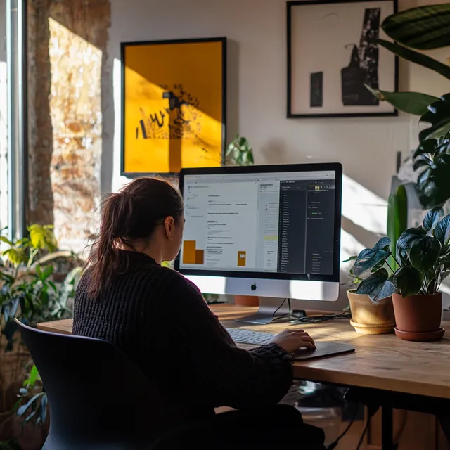 Woman website developer and designer working in office during daylight