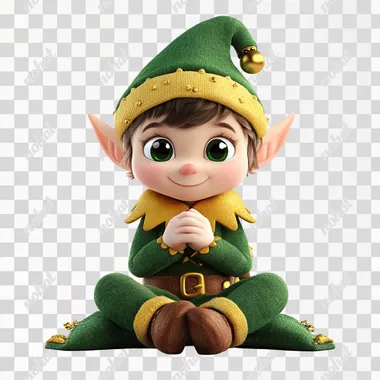 a cartoon christmas elf in luxury clothes in the sitting position on white background --s 250