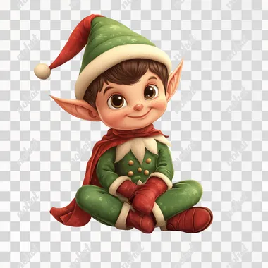 a cartoon christmas elf in luxury clothes in the sitting position on white background --s 250
