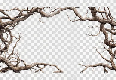Ultra-realistic, photorealistic photo. Rectangular frame 16:9, made of curled tree branches. White background.