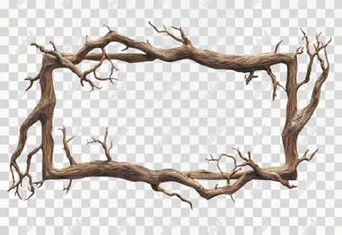 Ultra-realistic, photorealistic photo. Rectangular frame 16:9, made of curled tree branches. White background.