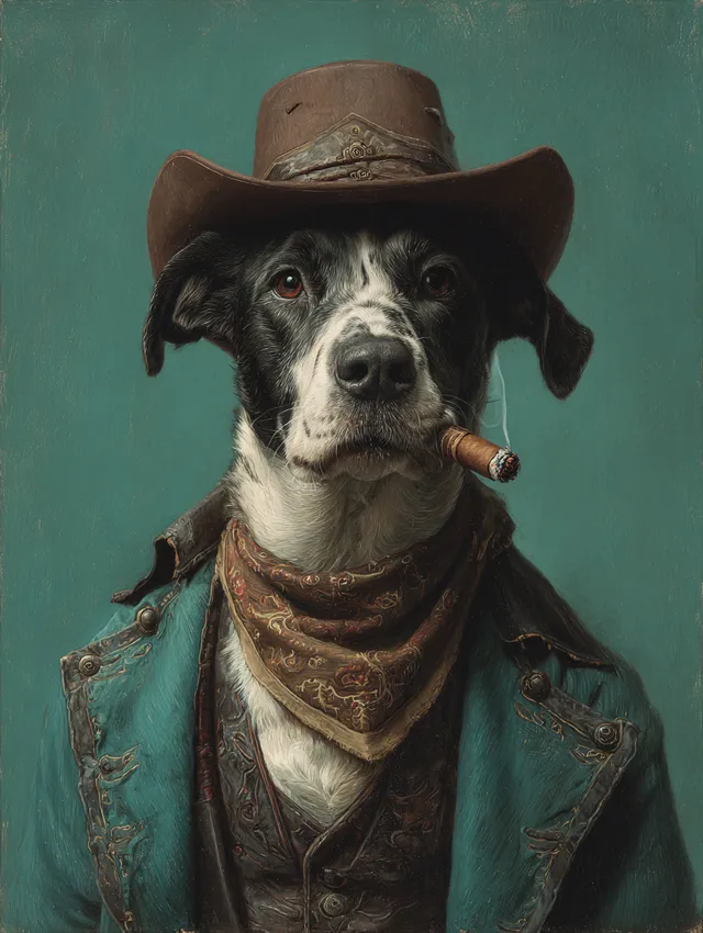 Cowboy Dog Portrait with Cigar
