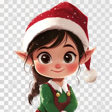 i need a cute elf for a christmas greeting card no background keyable. style like in a pixar movie