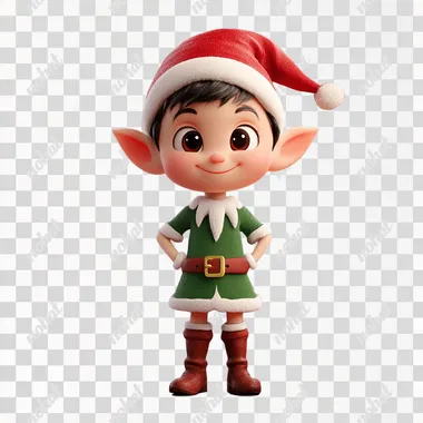 i need a cute elf for a christmas greeting card no background keyable. style like in a pixar movie
