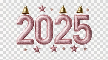 glittering "2025" with Christmas stars and bells, clean white background, commercial holiday celebration style copy space for text, clean visual composition in minimalist style, style raw --s 500  deep depth of field    773tzfv