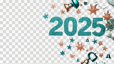 glittering "2025" with Christmas stars and bells, clean white background, commercial holiday celebration style copy space for text, clean visual composition in minimalist style, style raw --s 500  deep depth of field    773tzfv
