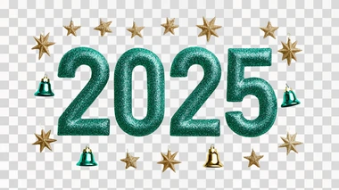 glittering "2025" with Christmas stars and bells, clean white background, commercial holiday celebration style copy space for text, clean visual composition in minimalist style, style raw --s 500  deep depth of field    773tzfv