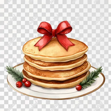 christmas pancakes, cute, with bow on top, christmas, festive, high detail, white background