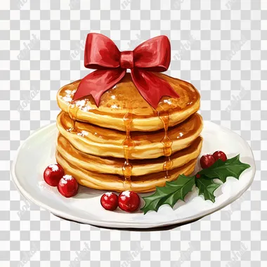 christmas pancakes, cute, with bow on top, christmas, festive, high detail, white background
