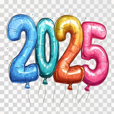 ballon digits "2025" , cartoon style, white background --s 250