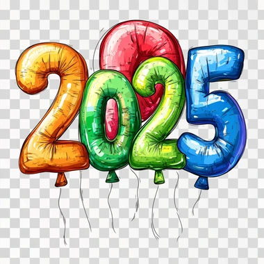 ballon digits "2025" , cartoon style, white background --s 250