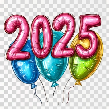 ballon digits "2025" , cartoon style, white background --s 250