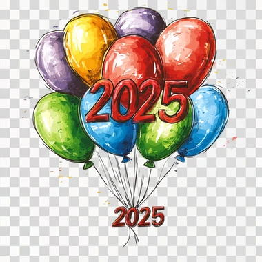 ballon digits "2025" , cartoon style, white background --s 250