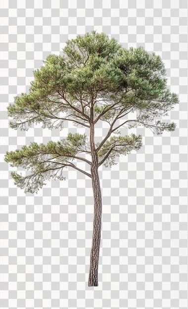 A tall pine tree with no shadow on a white background, photorealistic, ultra-detailed, high-resolution image.