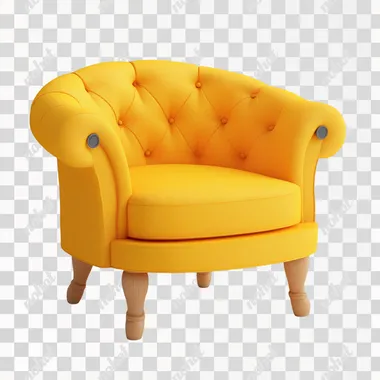 A small yellow sofa, cute, simple, round, 3d cartoon style, with a pure white background