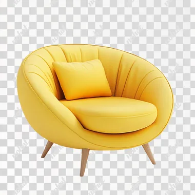 A small yellow sofa, cute, simple, round, 3d cartoon style, with a pure white background