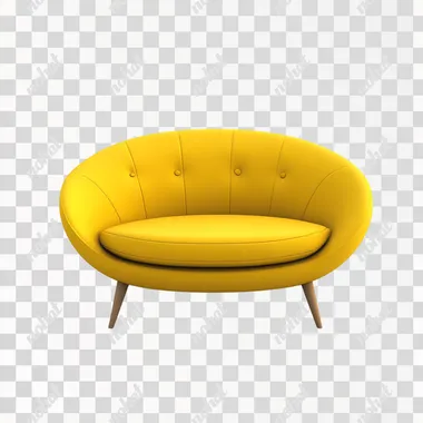 A small yellow sofa, cute, simple, round, 3d cartoon style, with a pure white background