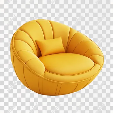 A small yellow sofa, cute, simple, round, 3d cartoon style, with a pure white background