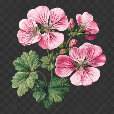 geranium,in the style of Pierre-Joseph Redout's botanical illustrations,white background