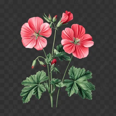 geranium,in the style of Pierre-Joseph Redout's botanical illustrations,white background