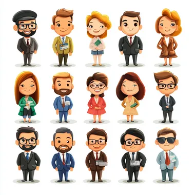 social network for investing, in style of cartoon with white background, showing people icons network
