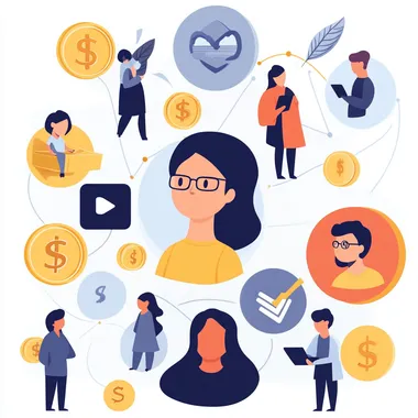 social network for investing, in style of cartoon with white background, showing people icons network