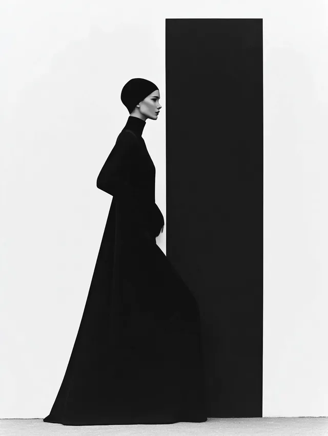 Elegant Model Against Abstract Gallery Artwork