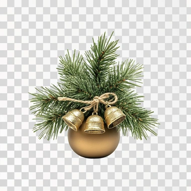 small christmas greenery with bells table isolated on white background, photo realistic, shot on table from the front view