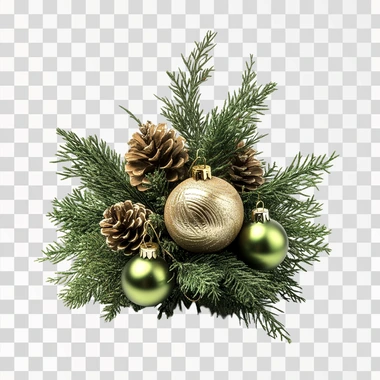 small christmas greenery with bells table isolated on white background, photo realistic, shot on table from the front view