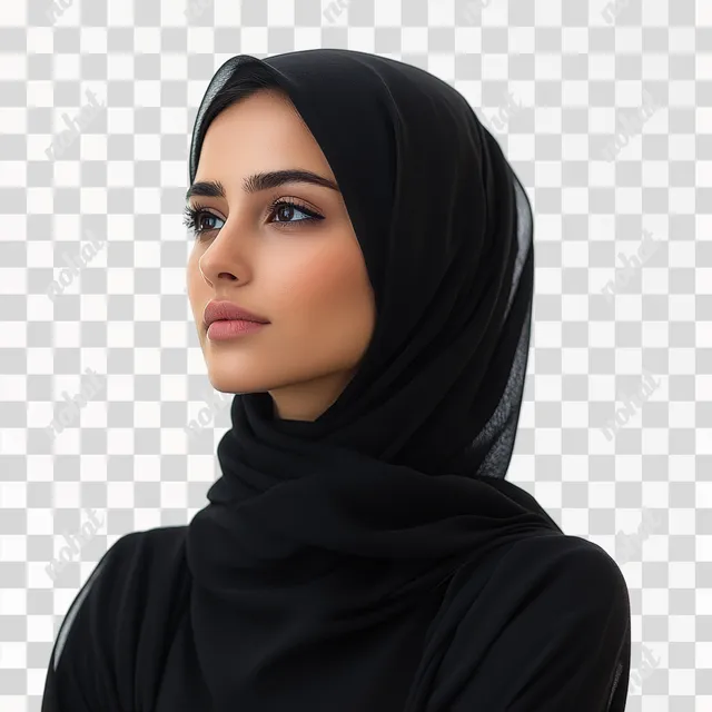 Young Saudi Woman Posing Sideways on White Background