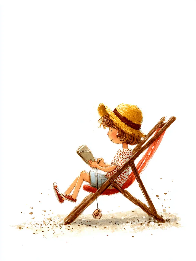 Cute Little Girl Knitting at the Beach