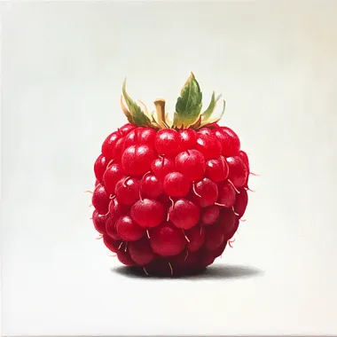 one raspberry, front view, white background