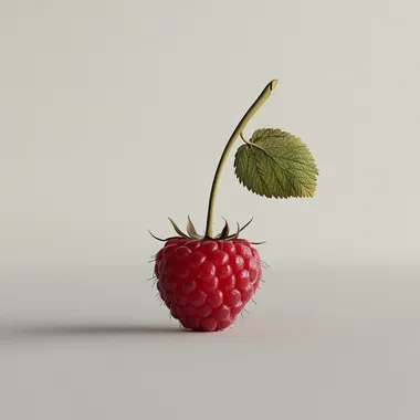 one raspberry, front view, white background
