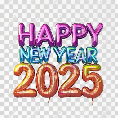 The letter "HAPPY NEW YEAR 2025" made out of Material of the inflated Plasticinel,The letter forms are Graffity typography, glay background, color of silver,in the style of Jeff Koons, ultra realistic